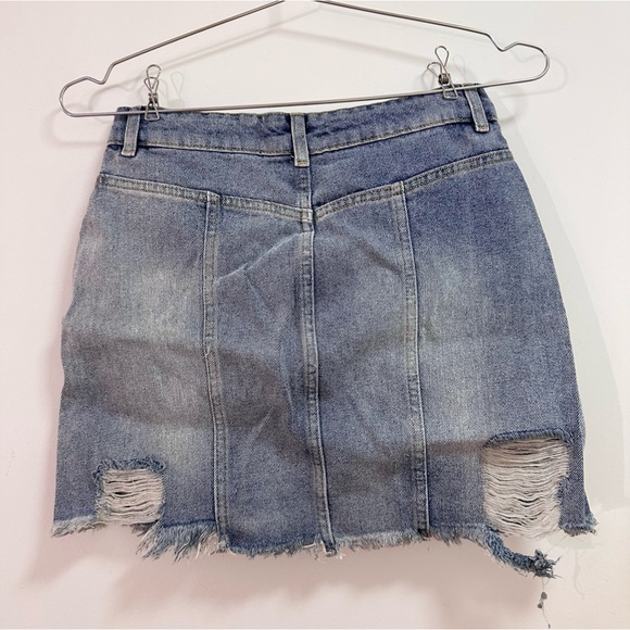 Free People Distressed Raw Hem Denim Skirt - Picture 4 of 7